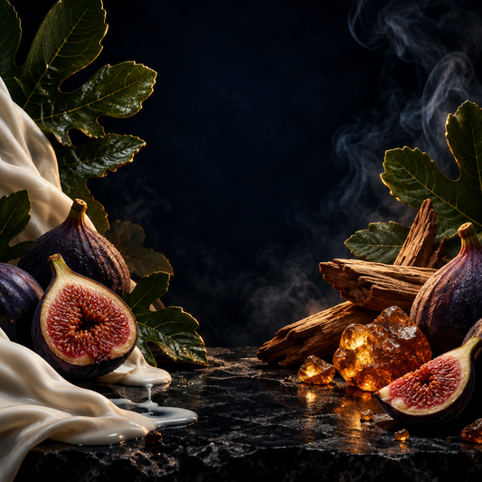 Angie creamy fig, sandalwood and amber inspired visual