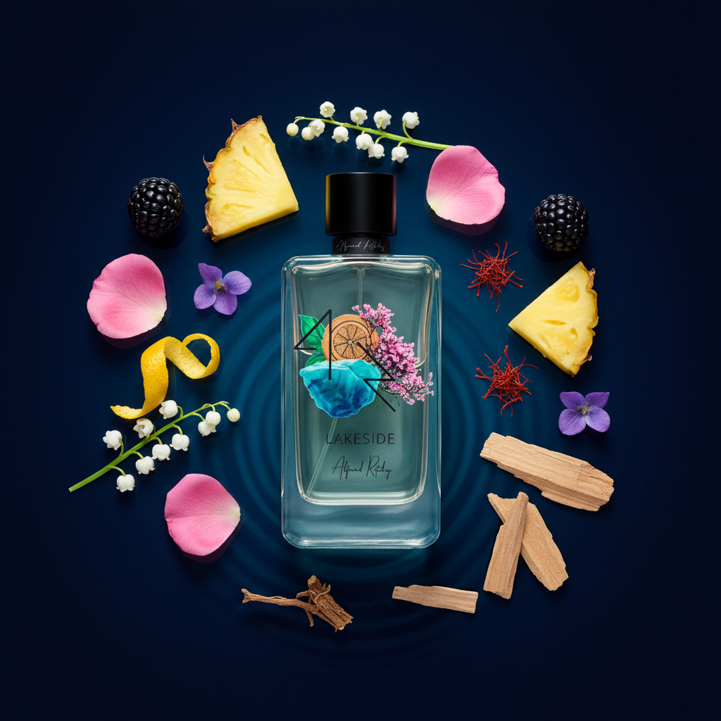 Lakeside Eau de Parfum with blackberry, pineapple, bergamot, rose, saffron, vetiver and sandalwood notes