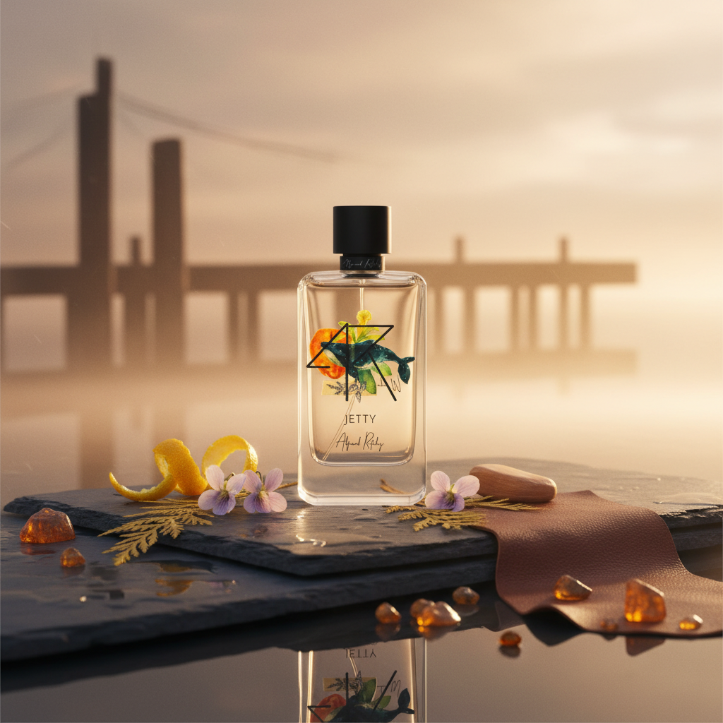 Jetty Eau de Parfum with bergamot, violet, cedar, sandalwood, leather and amber notes