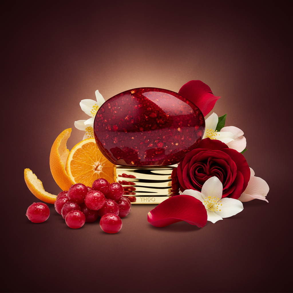 THoO Ruby Red Eau de Parfum with red berries, rose, citrus, vanilla and amber-inspired styling