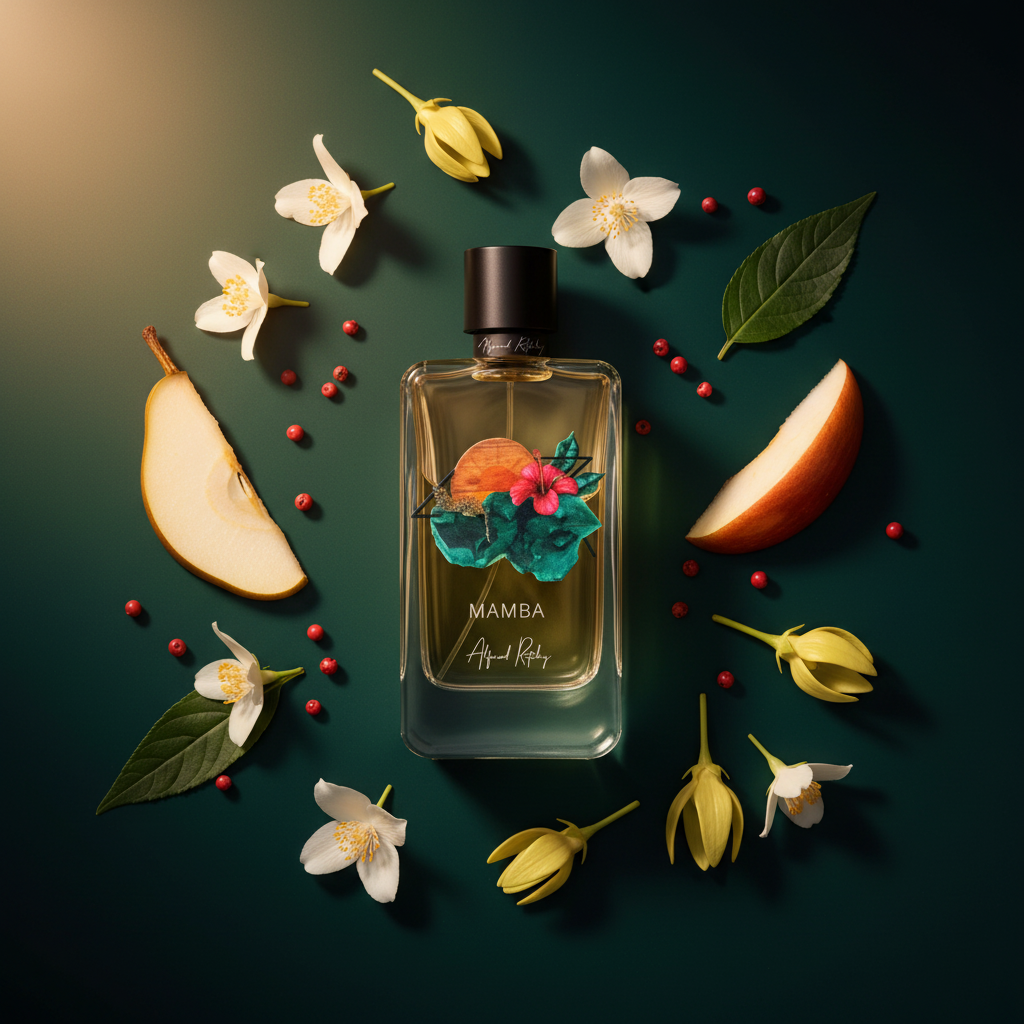 Mamba Eau de Parfum with pear, apple, tuberose, jasmine, amber and patchouli notes