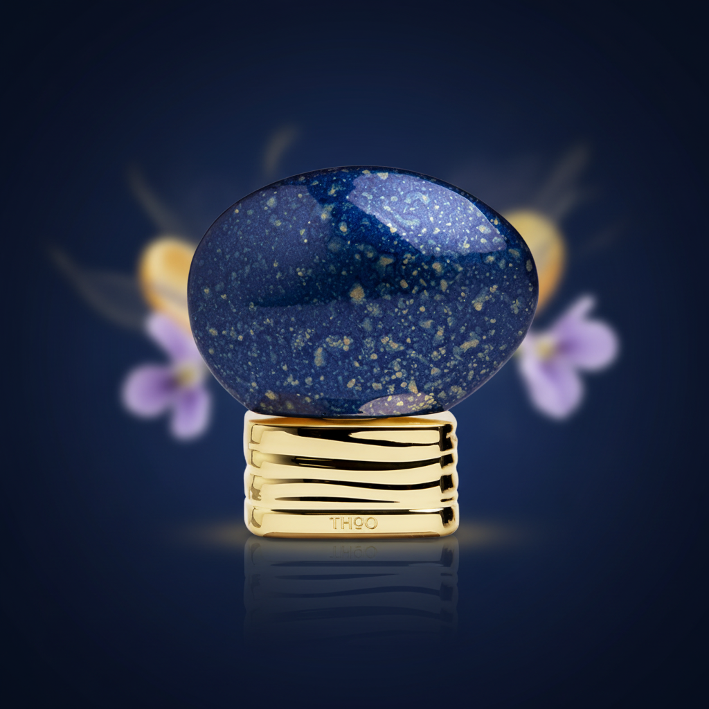 The House of Oud Sapphire Blue EDP 75ml centered on a deep sapphire-blue background