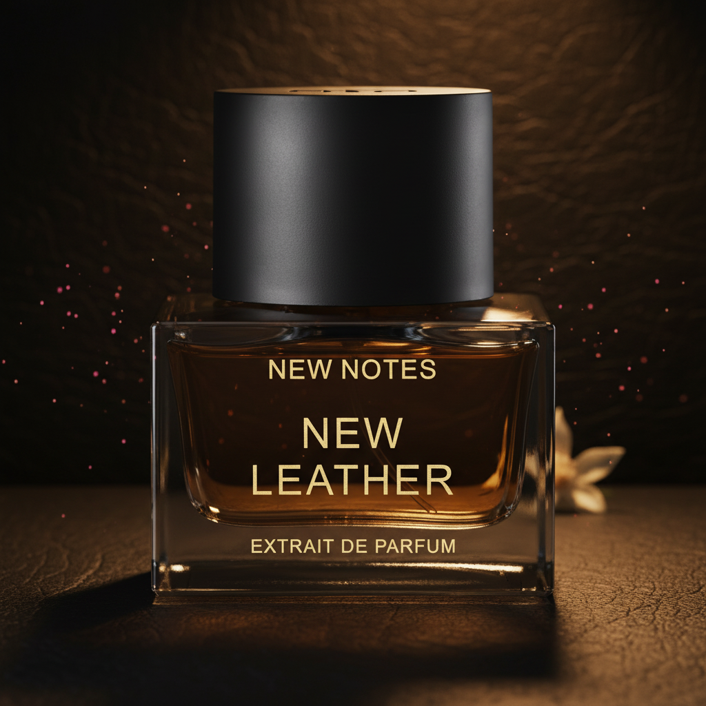 New Leather Extrait de Parfum 50ml with a leather, saffron, amber and woody notes-inspired background