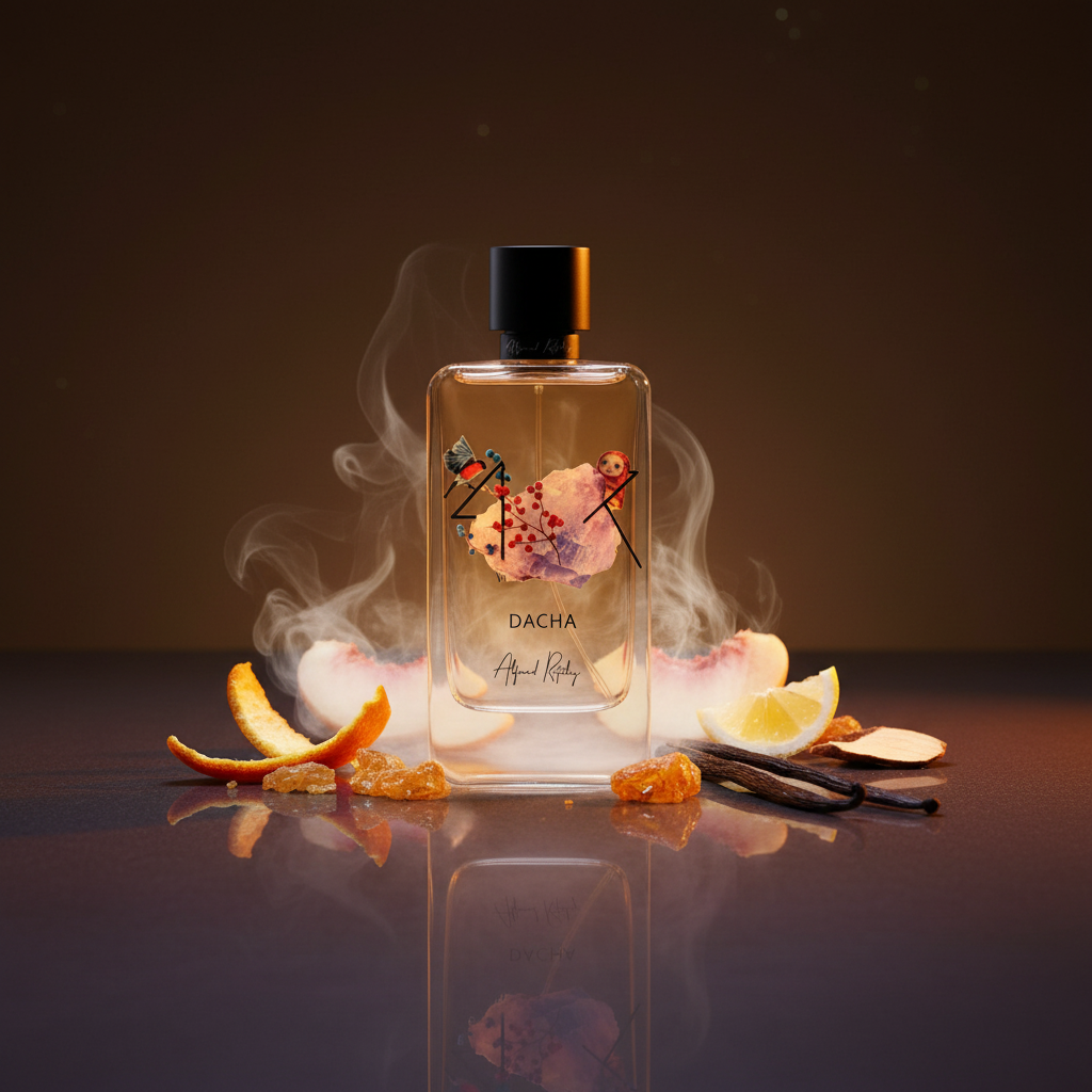 Dacha Eau de Parfum with citrus, white peach, oriental accord, amber, vanilla and dry woods notes