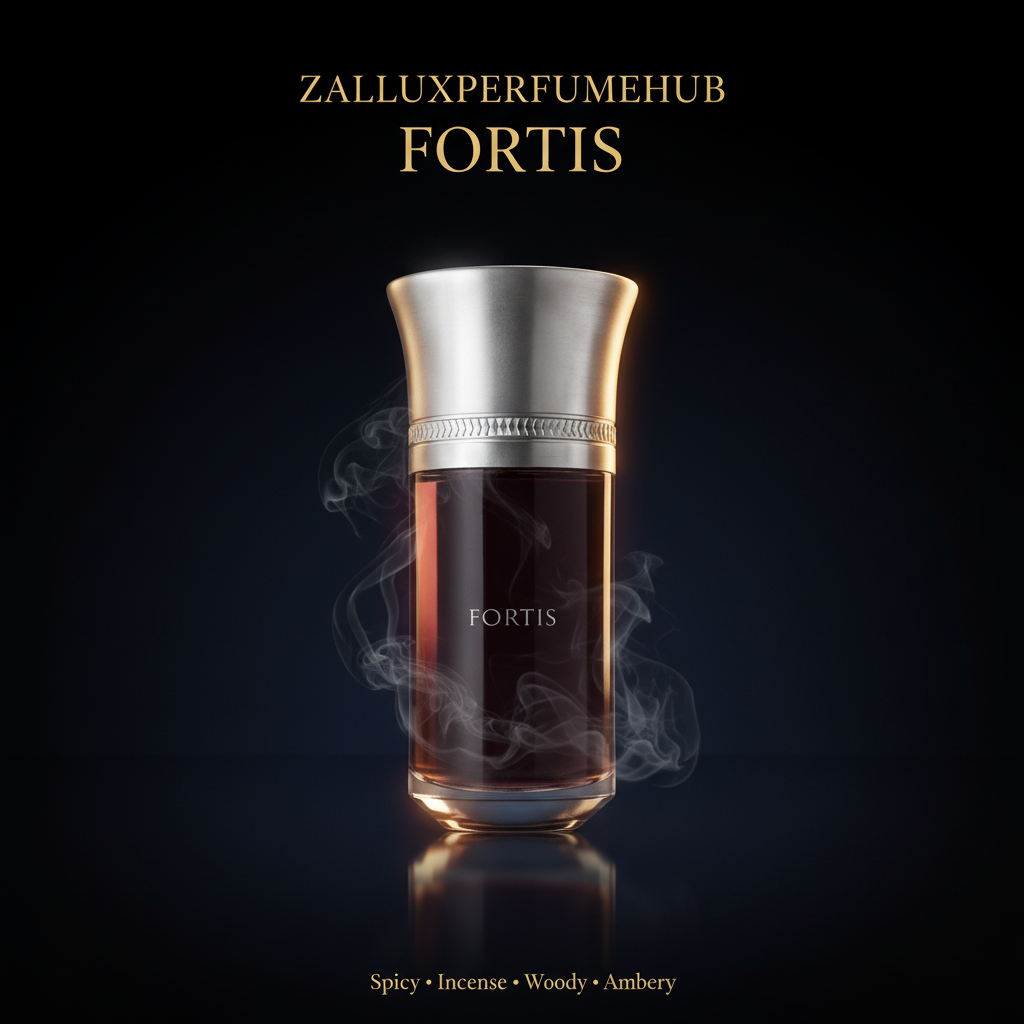 Liquides Imaginaires Fortis with ZALLUXPERFUMEHUB branding and fragrance notes