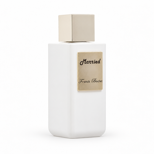 Perfume bottle centered on a clean white background