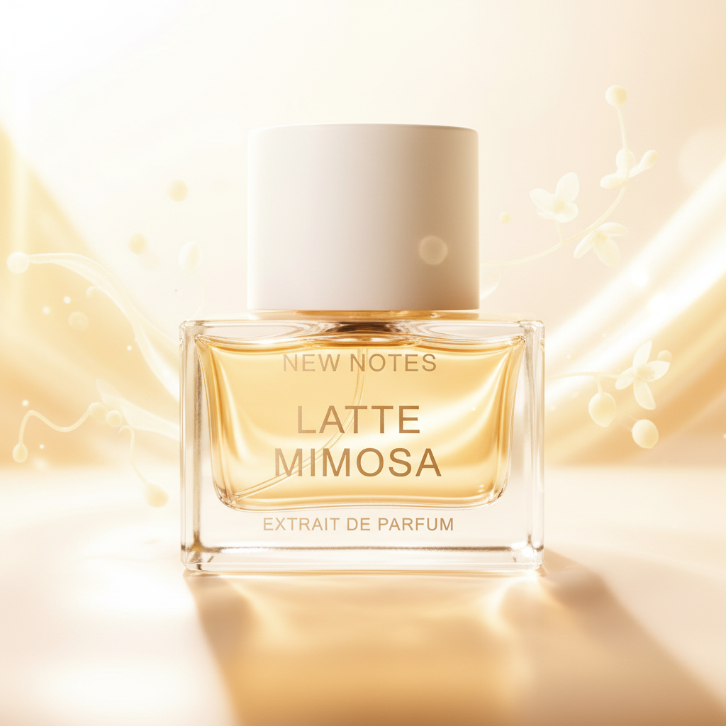 Latte Mimosa Extrait de Parfum 50ml with a mimosa, citrus, creamy coconut, vanilla and amber-inspired background
