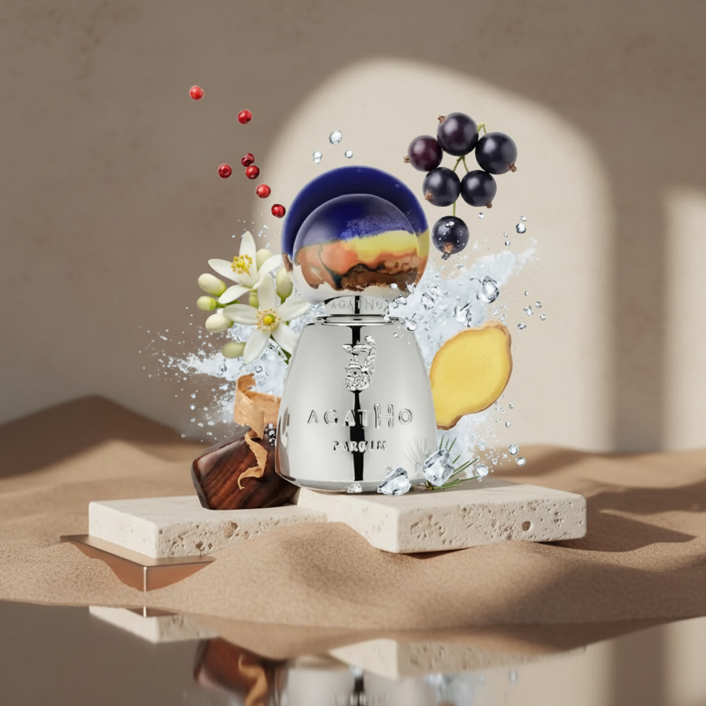 Sileno Extrait de Parfum 100ml on a premium warm stone, taupe and bronze luxury background