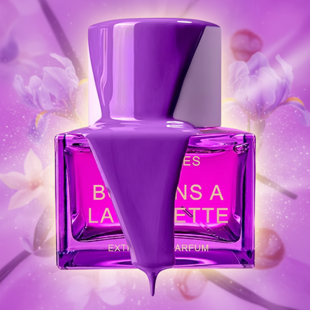 Bonbons À La Violette Extrait de Parfum 50ml with a violet, iris, heliotrope, vanilla and powdery musk-inspired background