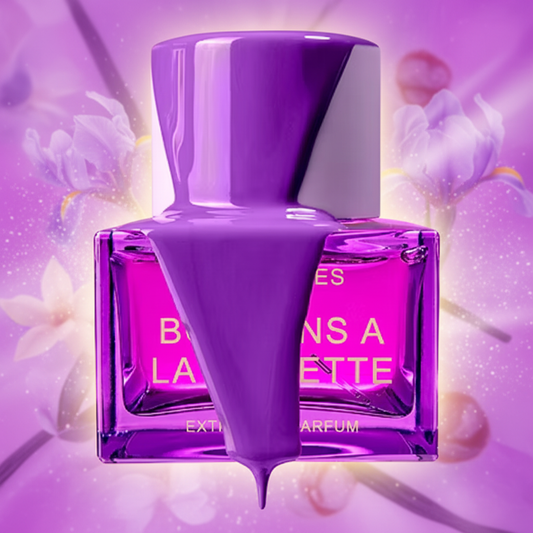Bonbons À La Violette Extrait de Parfum 50ml with a violet, iris, heliotrope, vanilla and powdery musk-inspired background