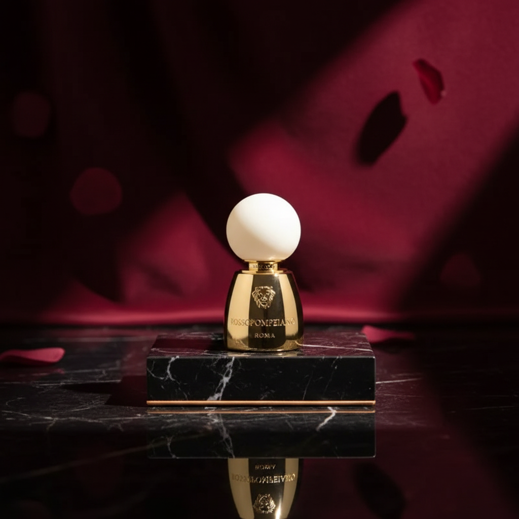 ROSSOPOMPEIANO Extrait de Parfum 100ml on a premium burgundy, black marble and gold background